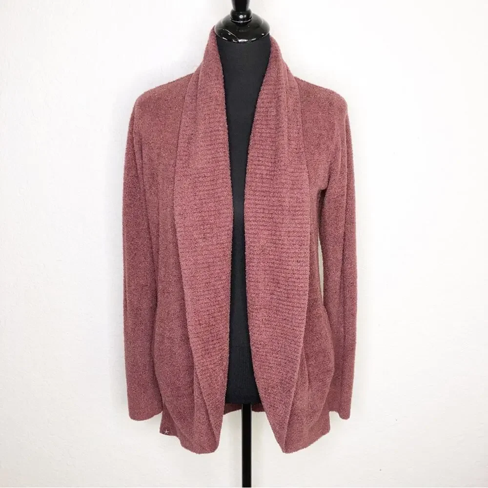 Barefoot Dreams CozyChic Lite maroon rust open front cardigan size Small